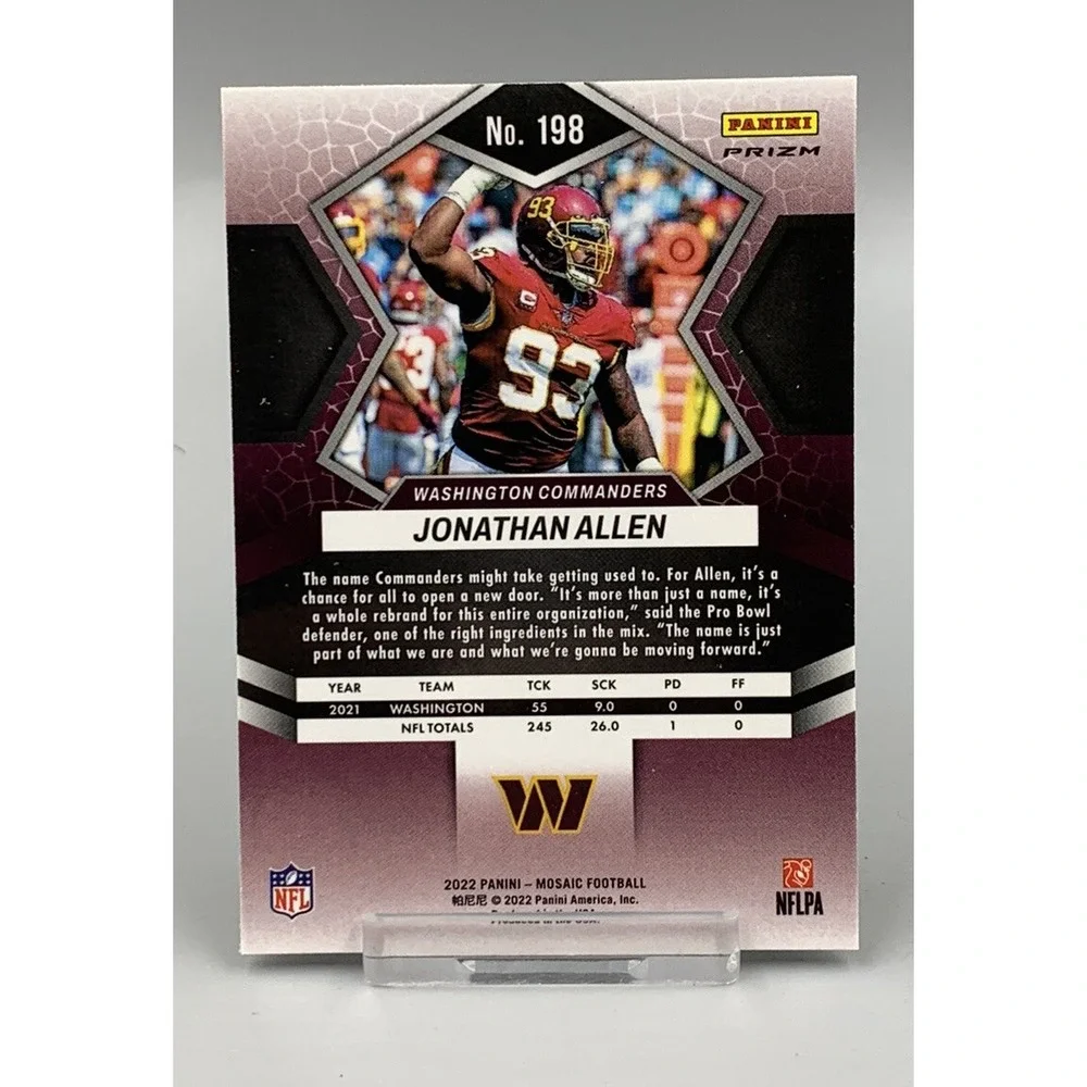 2022 Panini‎ Mosaic Green Mosaic Prizm Football Card Jonathan Allen #198 F22